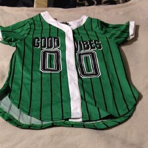 Green Striped Kids Baseball Shirt